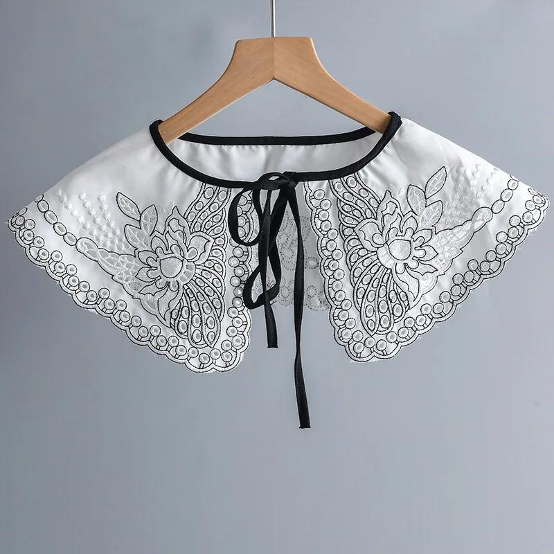 Women Embroidery Shirt Fake Collar Lapel Floral Dress Flase Collar Small Shawl Scarf Cape Girls Shirt Lace Detachable Collars