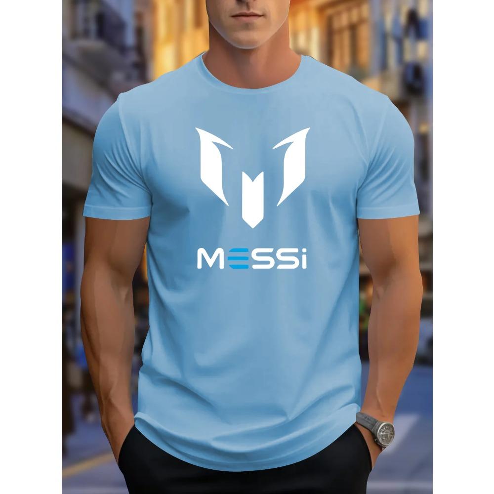 Новая летняя мужская футболка 2025 года с принтом Месси, с круглым вырезом, повседневная, модная и легкая мужская футболка из полиэстера