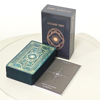 АЕ. Классическое Таро 78 карт Таро системы Райдера-Уэйта с позолоченными краями темно-зеленого цвета с руководством для начинающих 10,3*6 см