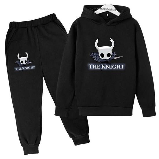 Мультяшный принт игры Hollow Knight Детский весенне-осенний пуловер-худи + спортивные штаны 2 шт. Костюмы 2-13 лет Детская одежда