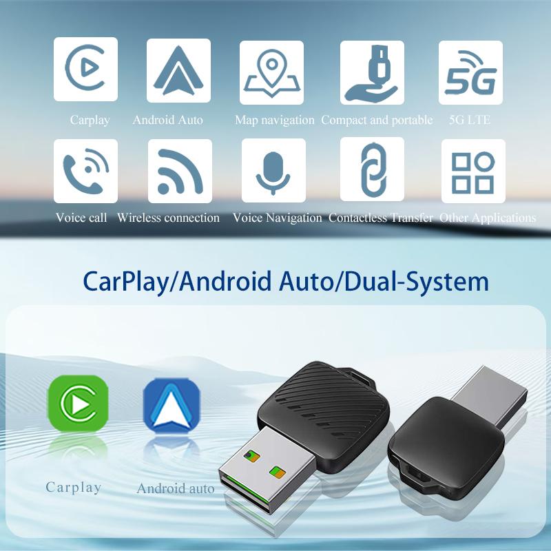 Адаптер Gallop Sprite 2-в-1 для беспроводного CarPlay и Android Auto, проводной в беспроводной, мини-бокс, Plug and Play, автоматическое подключение