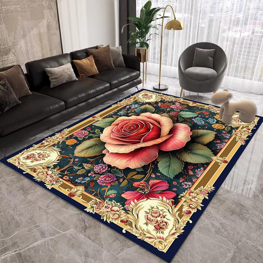 Европейский Цветочный Большой Ковер для Гостиной Роскошный Декоративный Ковер Ретро Спальня Нескользящий Гардероб Стирающийся Мягкий Коврик 200x300 см
