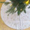 White Plush Christmas Tree Skirt with Golden Glitter Cluster Branch Embroidery Polyester Xmas Decor Floor Mat for Holiday Party