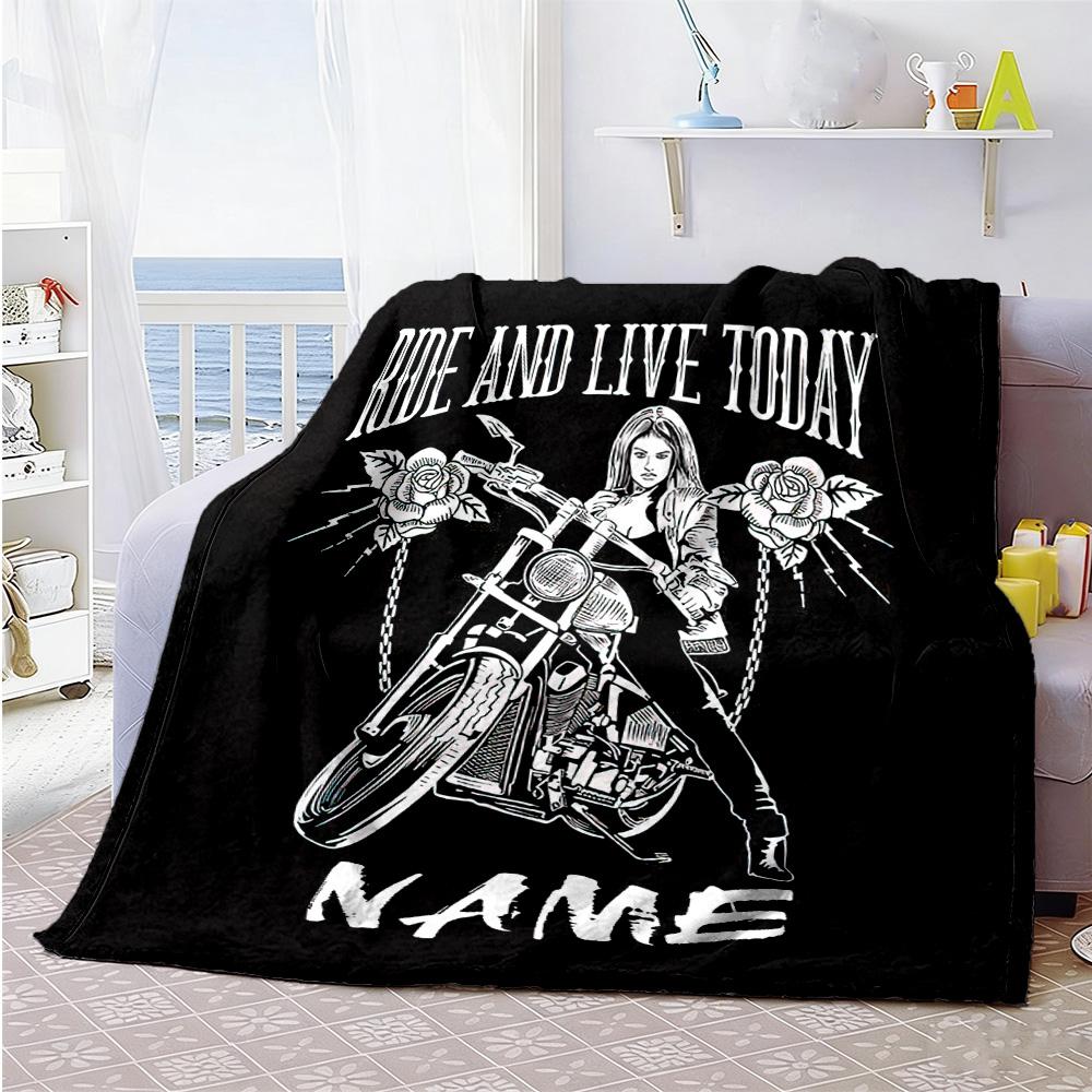Motorcycle Enthusiast Customize Your Name Blanket Gift Personalized Blanket Warmthful Decor Suitable for Picnics Living Room Bedding Seaside