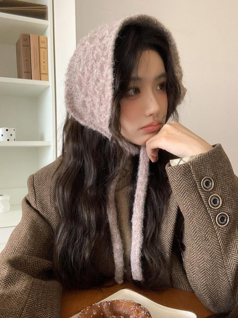 Шерстяные вязаные наушники, шерстяные наушники для женской осени и зимы, новые тепловые на шнуровке для согревания ушей