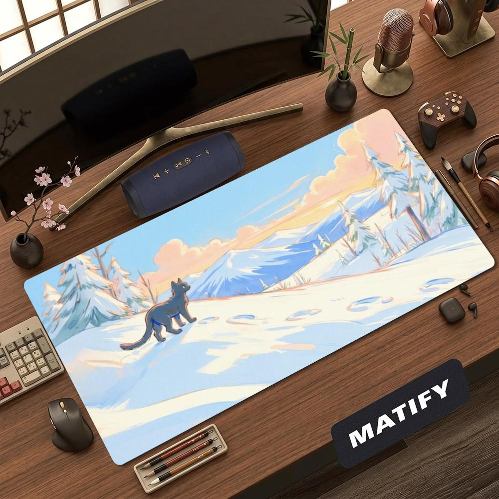 XXL Large TCG Playmat Anime Black Cat Cliff Seaside Ocean Wave Cloud Seagull Non‑Slip Rubber Keyboard Mat Desk Mats Playmats