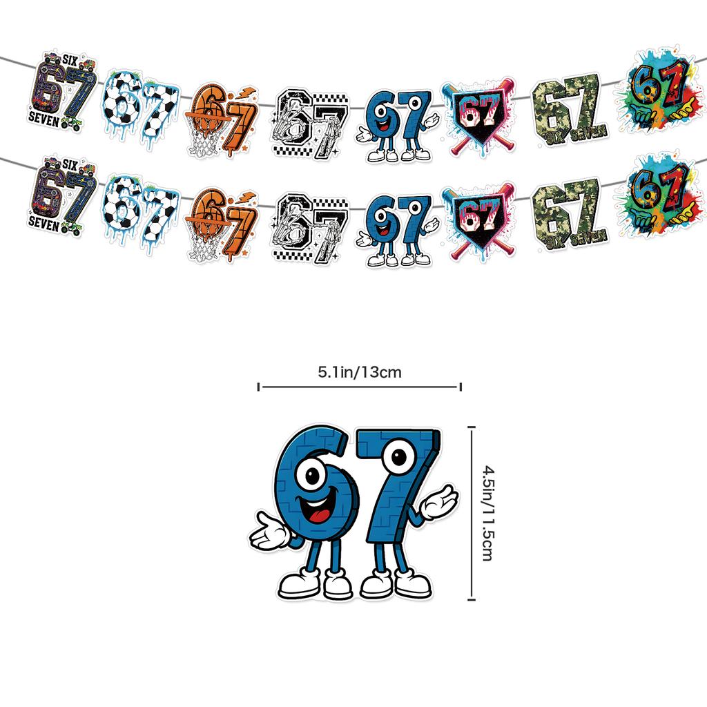 Happy 67 Six Seven Themed Party Decorations, Blue Pink 67 Themed Party  Decorations Set Includes Banner,Cupcake Toppers, Ballon