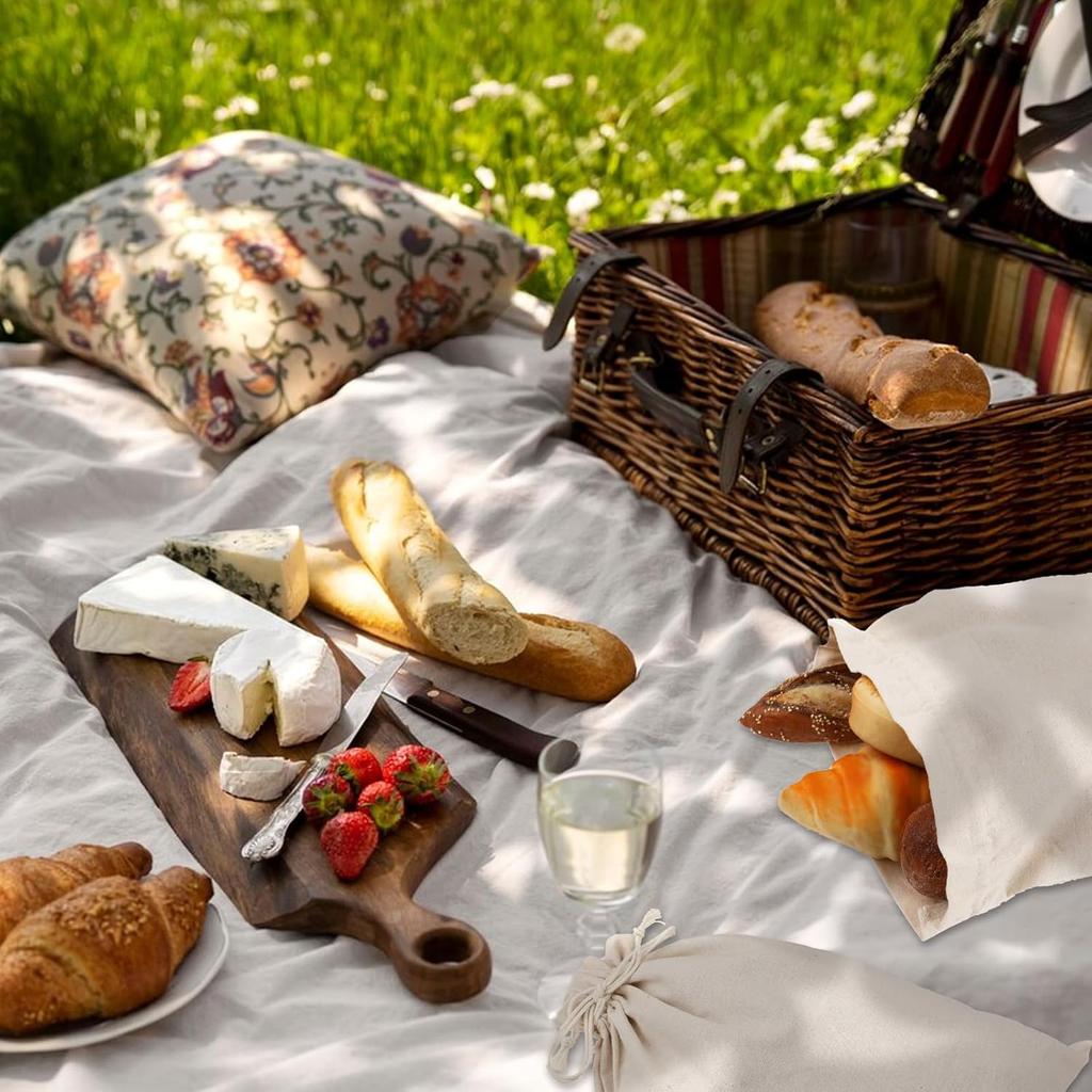 Linen Large Drawstring Storage Bags, 2Pcs Reble 12 x 16 in Cotton Bread Bags Keeps Bread Fresh for Dinner Party & Bakery