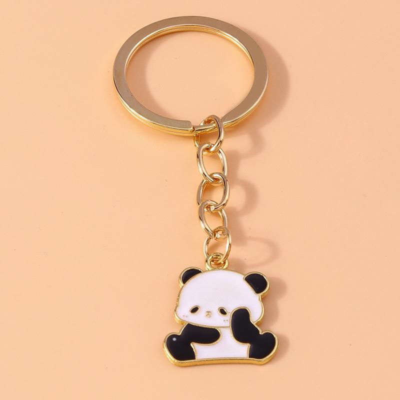Lovely Enamel Panda Keychain Bamboo Keyring for Men Women Car Key Holder Handbag Pendant DIY Handmade Jewelry Gift