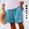 Summer New Solid Color Cotton Hemp Men's Shorts Elastic Waist Wide Leg Shorts Slim Casual Straight Leg Pants