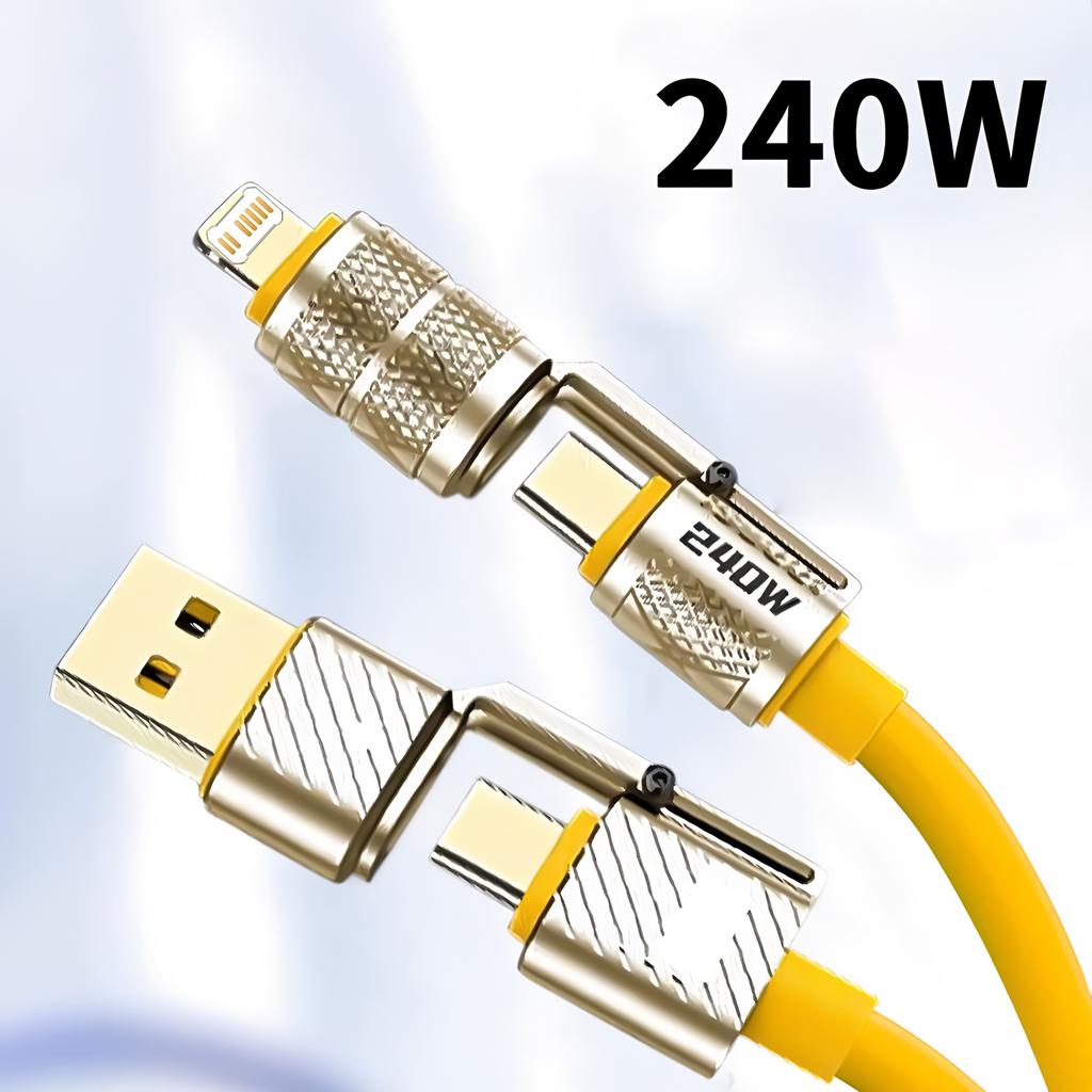 240W 4-in-1 Fast Charging Data Cable Type-C To Type-C Zinc Alloy Cable For iPhone15/16p Samsung Huawei Xiaomi Oppo Iphone