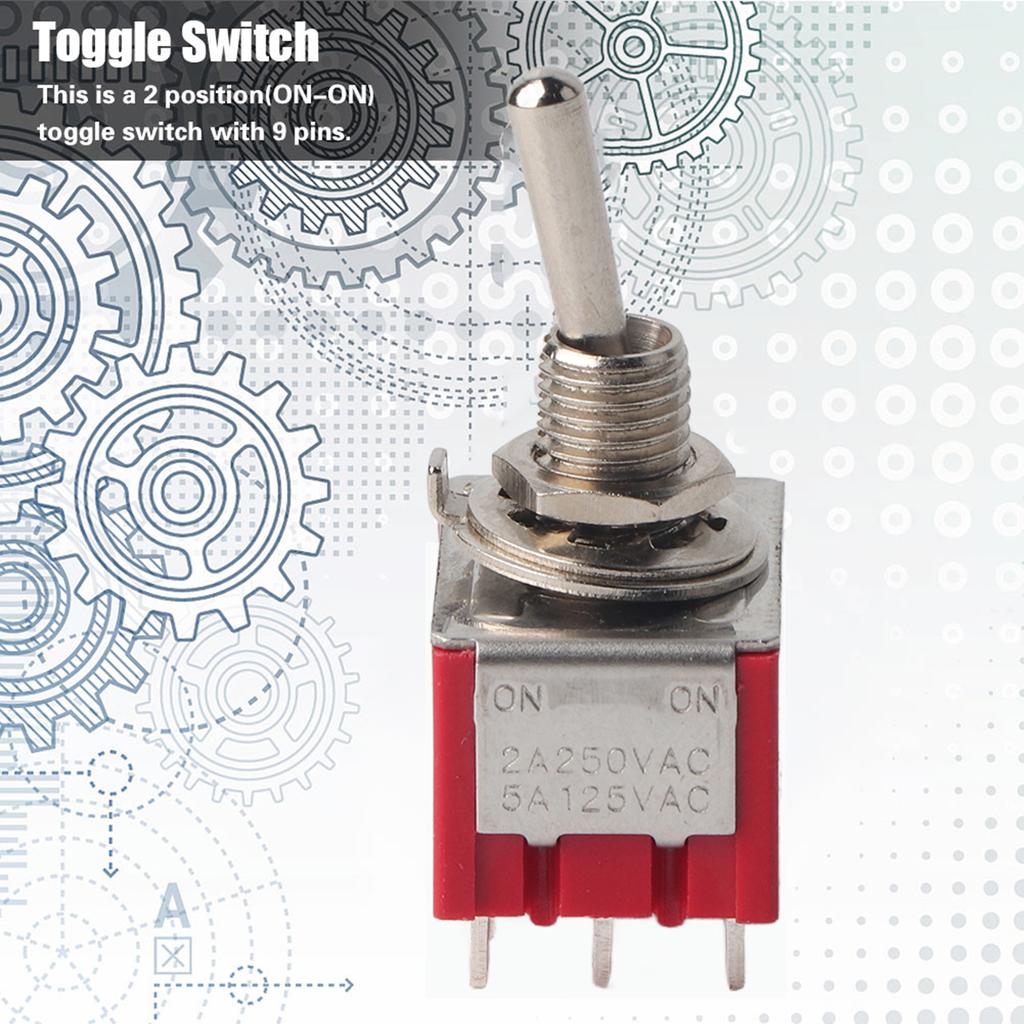 5Pcs ONON 2 Position Toggle Switch 3PDT 9 Pin 6mm 2A 250VAC 5A 125VAC