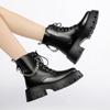 Chunky Heel Platform Boots Women Leather Side Zip Lace Up Design Ankle Boots for Women Metal Chain Punk Motorcycle Botas Mujer