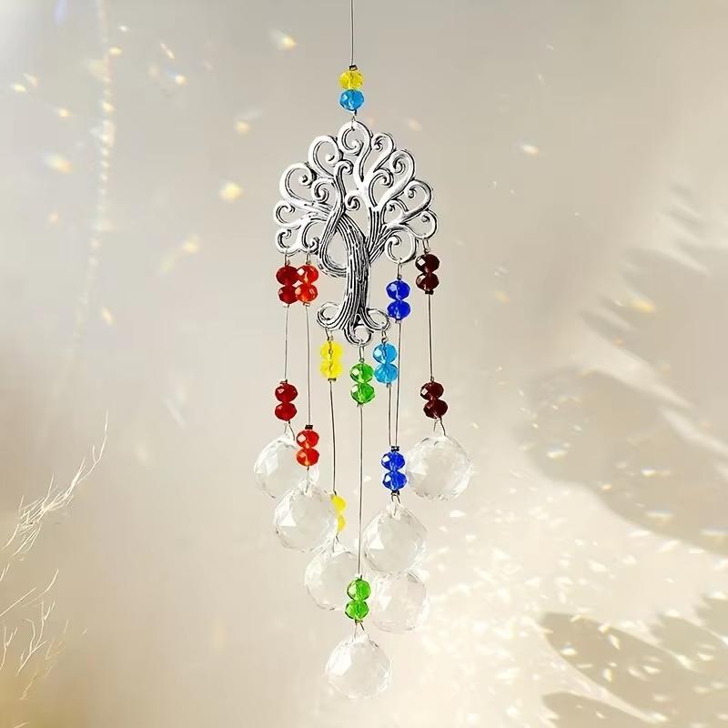 1 Pc Colorful Tree of Life Crystal Pendant Sunshine Collection Hanging Ornament Home Wind Chime Outdoor Garden Decoration Crafts