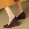 Весна/осень Женская обувь из овечьей замши Туфли для женщин Туфли-лодочки на толстом каблуке с острым носком Туфли Мэри Джейн на танкетке