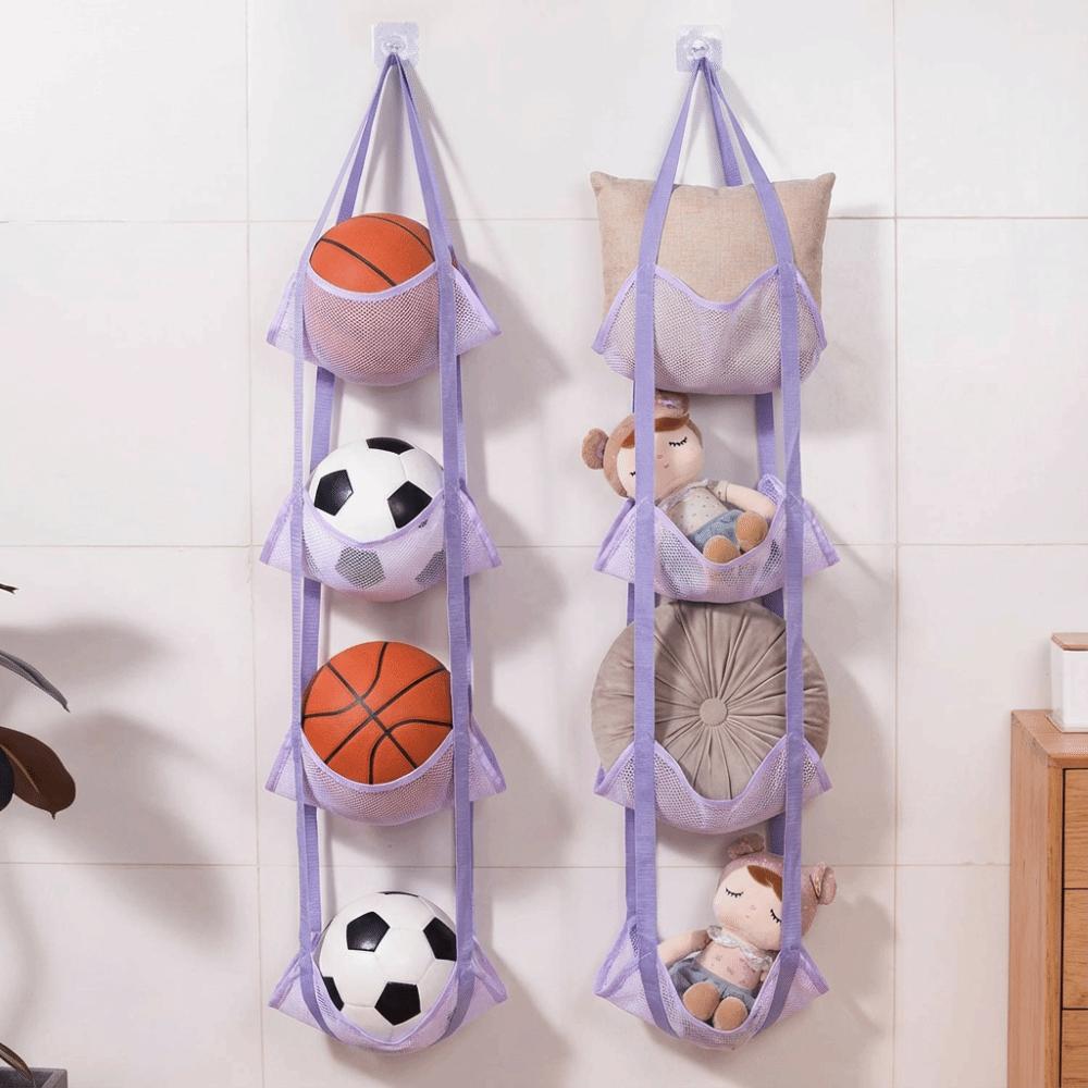 3/4 Layers Ball Storage Hanging Bag Wall Mounted Mesh Pockets Organizer  Household