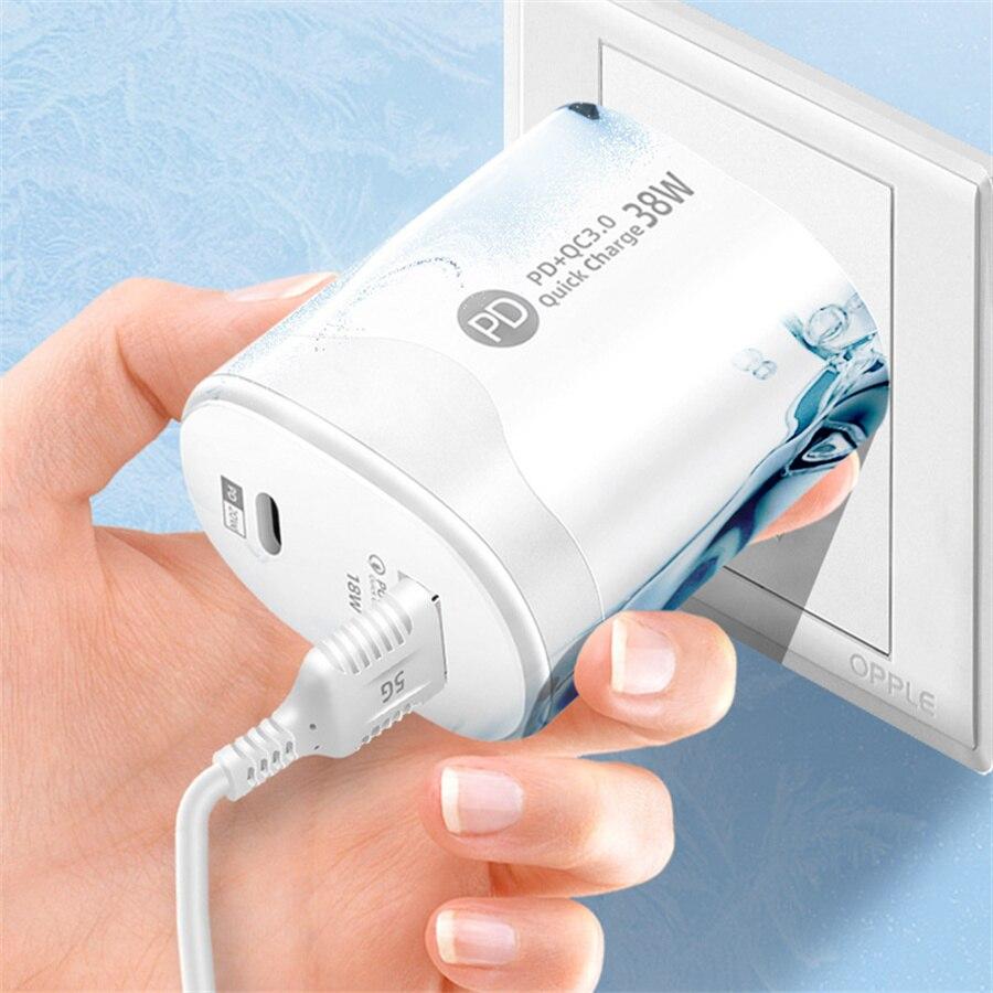 Tatal 38W Wall Charger Quick Charge PD20W Power3.0 Адаптер для быстрой зарядки с кабелем USB Type C для Xiaomi iPhone Samsung