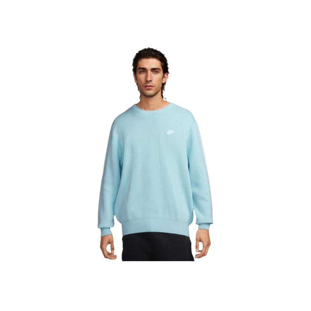 Nike Вышитый логотип свитер с круглым вырезом свободный длинный рукав мужской свитер синий FQ2913-474