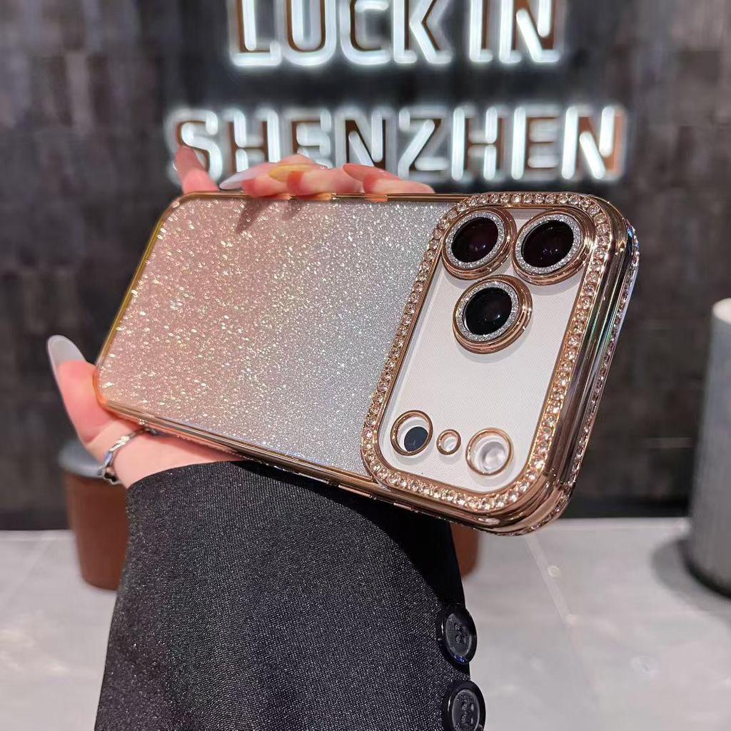 Чехол с градиентными блестками и стразами для iPhone 17, 16 Pro Max, 15, 14 - Полная защита, Защита от падений