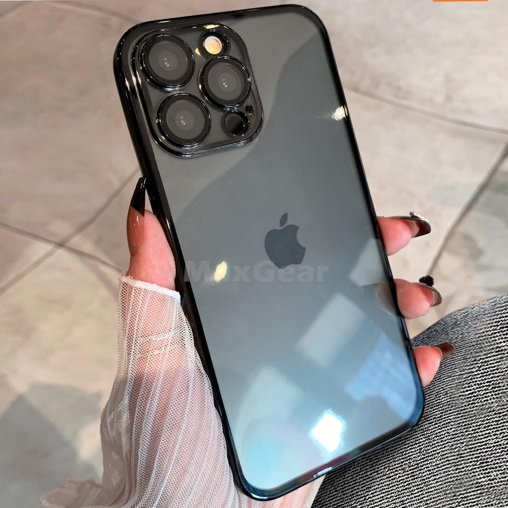 Plating Bumper Silicon Clear Case For iPhone 16 15 14 13 11 12 Pro Max Mini XR X XS Plus Purple Soft Shockproof Cover