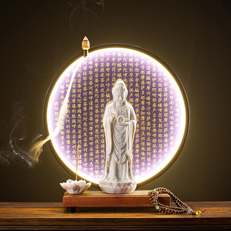 Guanyin Bodhisattva Buddha Statues Ceramic statues Lamp Circle For Living Room Incense Porch Home Decor Custom Feng Shui Statue