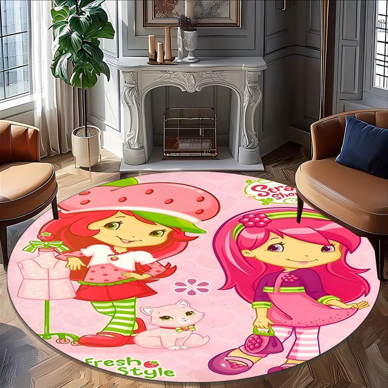 1pc Princess Strawberry11 Carpet, Round Rug, Comfortable, Suitable for Entryways, Living Rooms, Office, And Bedrooms, Christmas Decoration