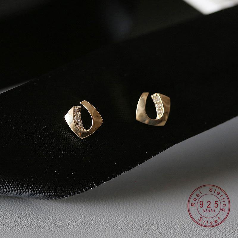 S925 Sterling Silver Plated 18K Gold U-shaped Zircon Earrings for Women Exquisite Square Hollow Unique Design Ear Accessories