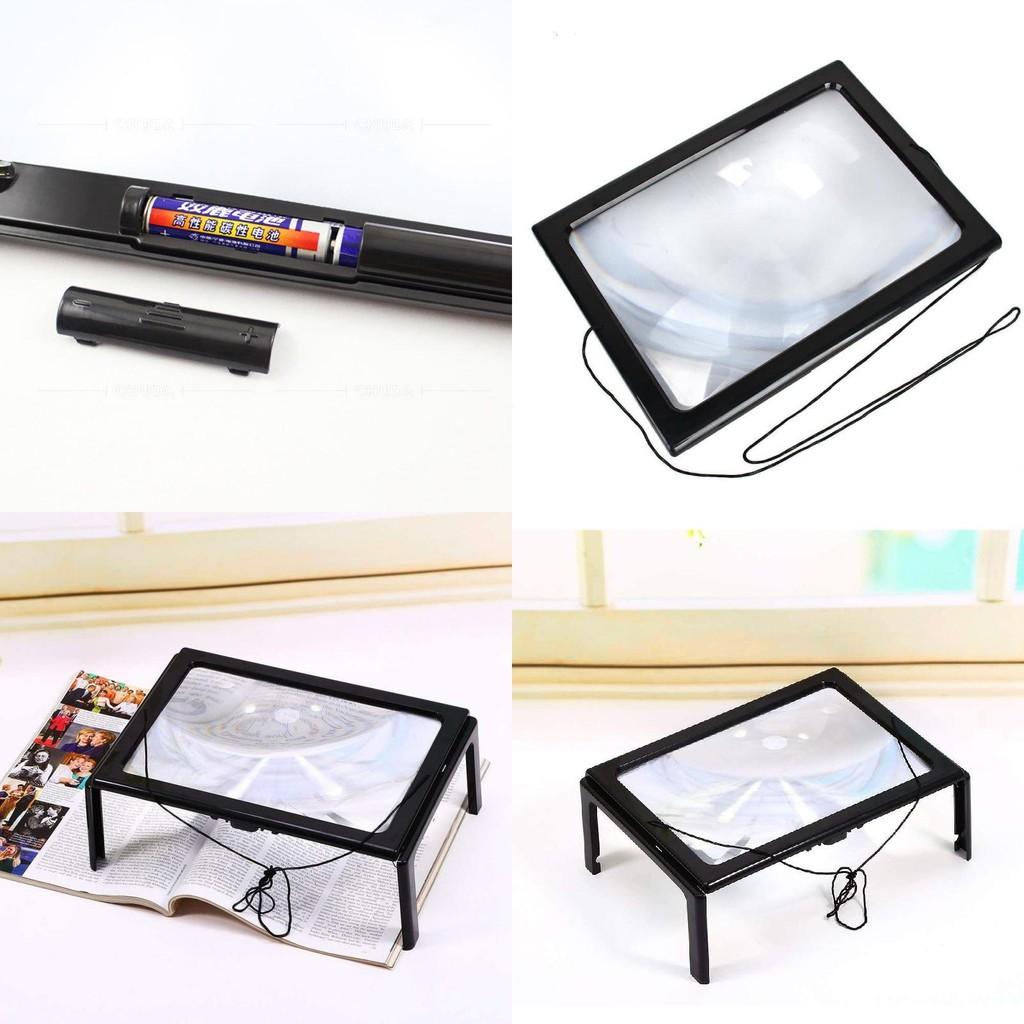 Foldable Portable A4 Rectangular 3x Reading Magnifying Glass With Led Light For Senior Use Creative Desk Accessory