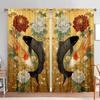 2pcs Koi Auspicious Pattern Printed Curtain for Home Decor - Rod Pocket Window Treatment for Bedroom, Office, Kitchen