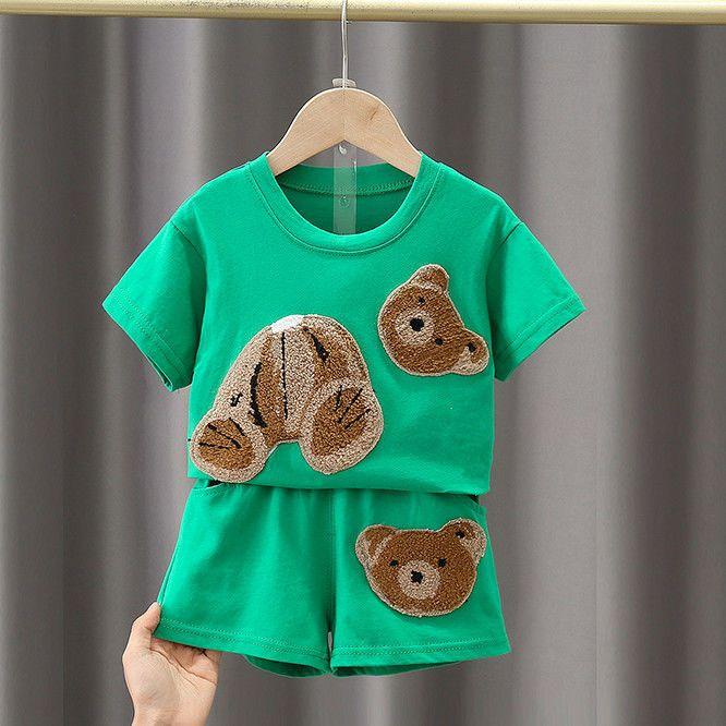 Комплект летней одежды для девочек, комплект из двух предметов для малышей, повседневная детская спортивная одежда с короткими рукавами с рисунком, модная