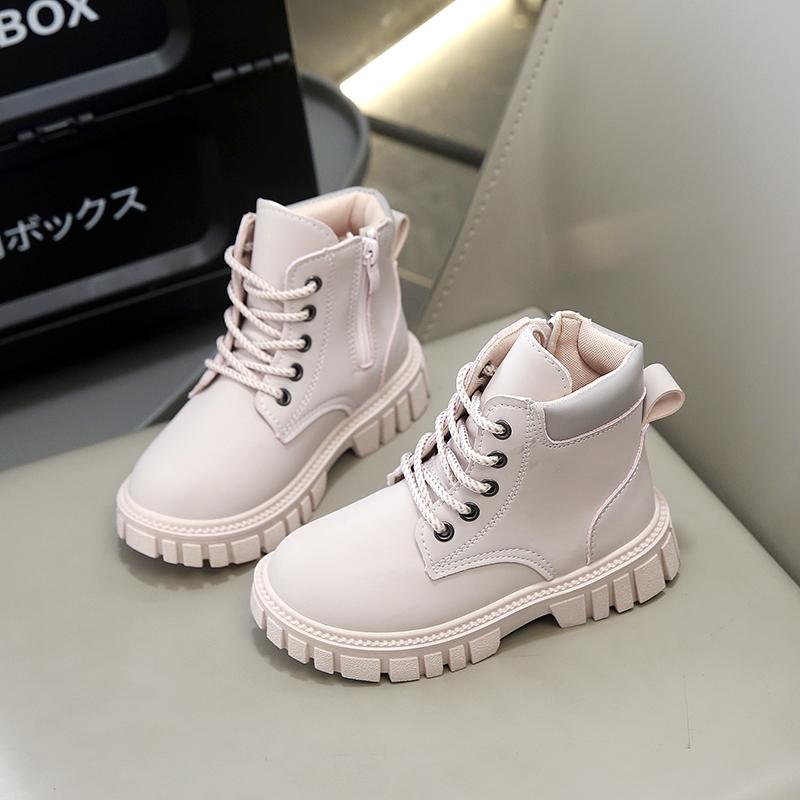 Детские ботильоны Нескользящие Боковая молния Детские кожаные ботинки Однотонные 2025 Осень Новые Мальчики Девочки Короткие ботинки Удобные