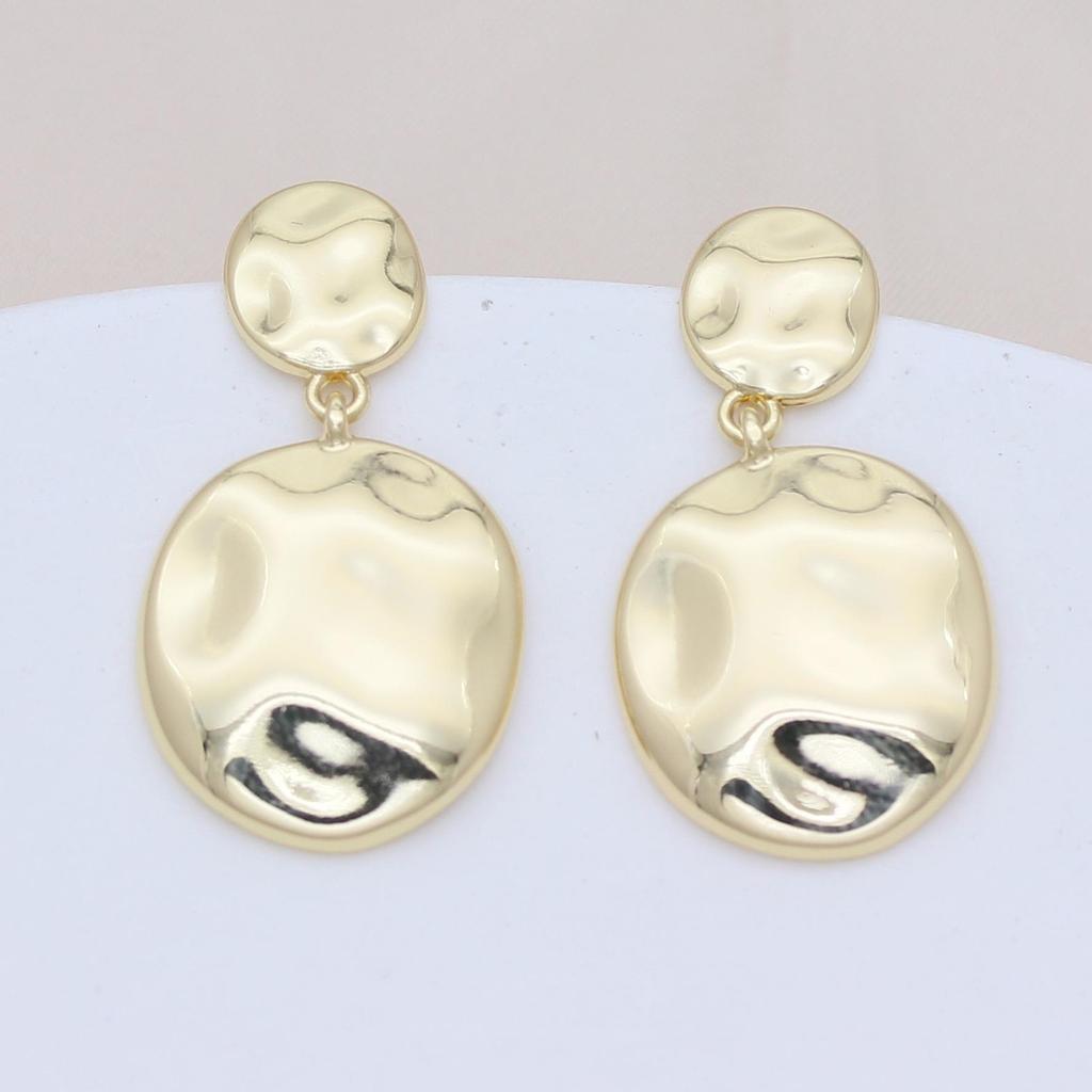 Gold Alloy Geometric Stud Earrings with Pleated Design