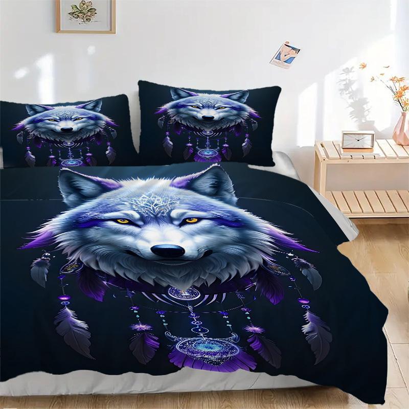 3pcs set Wolf Dreamcatcher 1 Quilt Cover + 2 Pillowcases, All Seasons Bedroom Setting, Perfect for Home and Dorm Decor a159