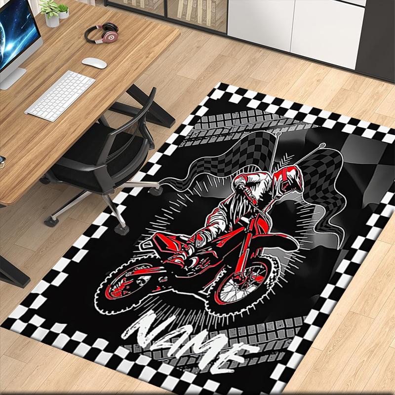 Custom Name off-road motorcycles Printed Carpet, for Office Chair Living Room Bedroom Kitchen Room Decor Gifts.
