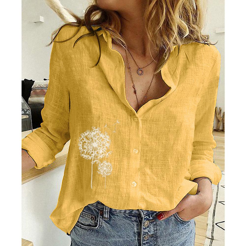 Женская повседневная свободная рубашка с длинным рукавом из хлопка и льна, женское платье больших размеров