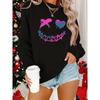 Women's Autumn and Winter Casual, Loose, Comfortable, Warm, Smiling Face Pattern Printed Round Neck Long Sleeved Pullover