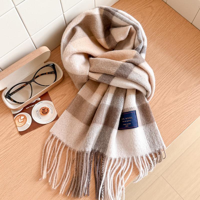 Wool scarf men's and women's winter blue plaid cashmere scarf high-end navy blue British style thickened new model