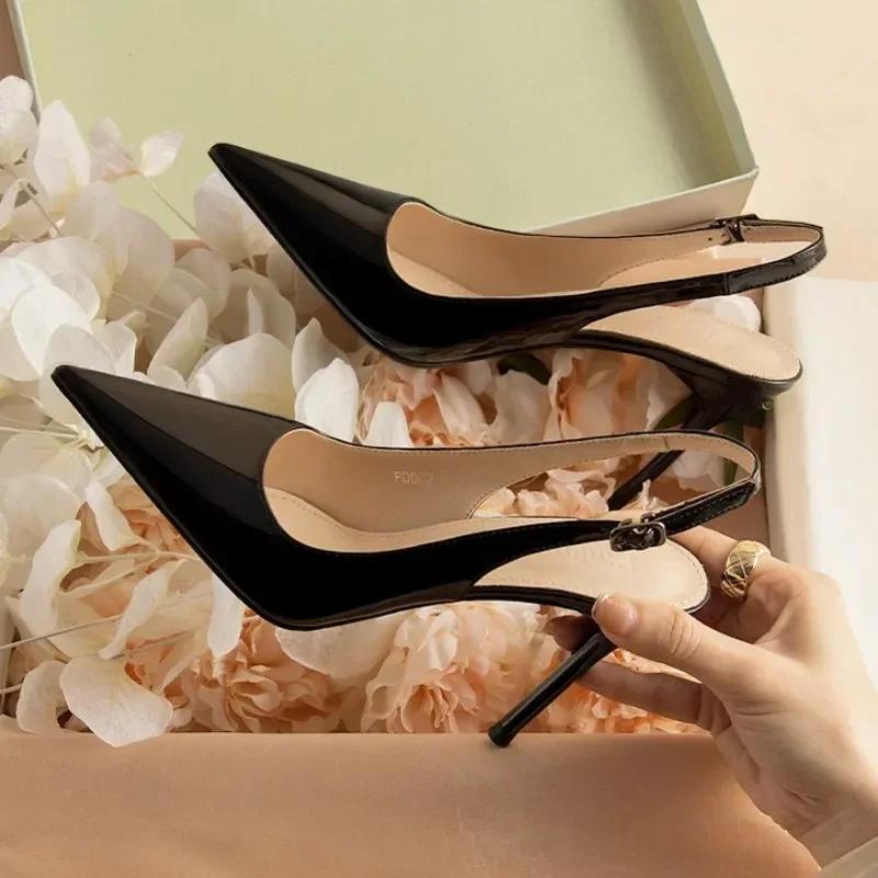 2024 Новый стиль женские сандалии брендовые дизайнерские летние туфли на шпильках сексуальные заостренные однотонные офисные женские элегантные сандалии для вечеринок