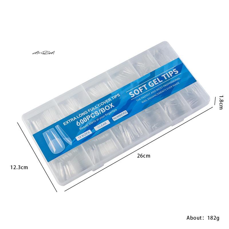 600 шт. Короткие миндалевидные типсы из мягкого геля, полное покрытие, накладные ногти для акрилового маникюра, салон, дом, накладные ногти