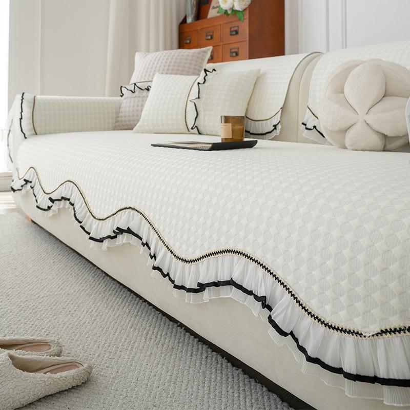 New Summer Cool Ice Silk Sofa Cushion High-End Skirt Special-Shaped Seat Cushion Straight Row Sofa Mat Cover Cloth