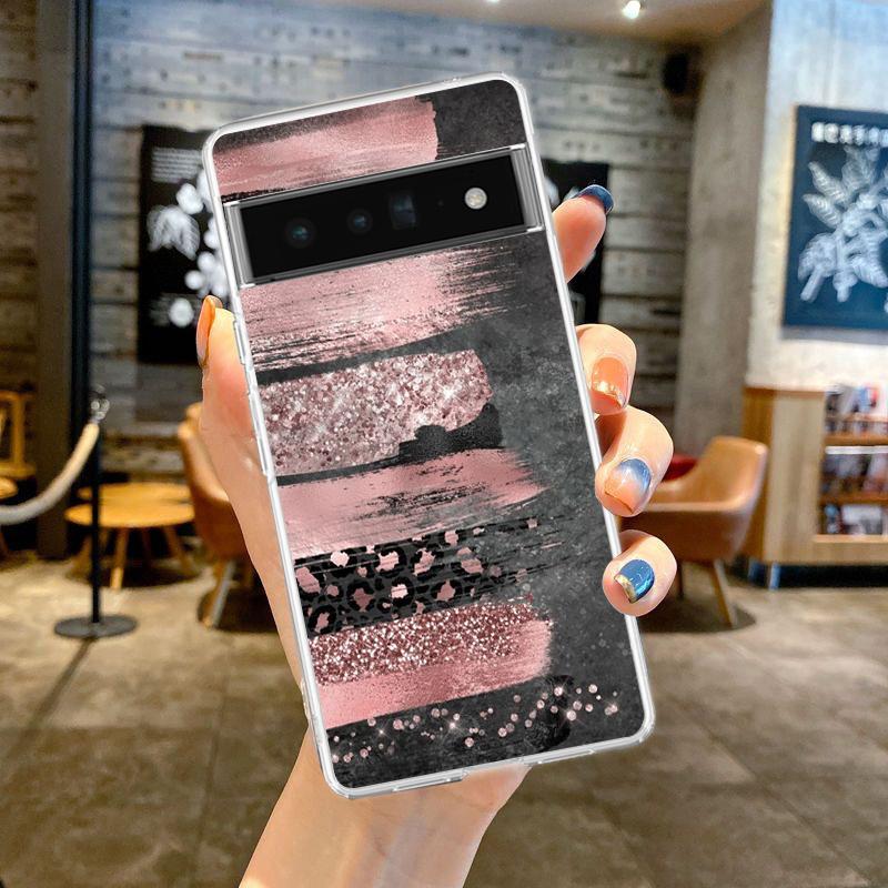 Золотой Розовый Розовый Блестящий Сердечки Чехол для Телефона для Google Pixel 9 8 7 6 Pro XL 8A 7A 6A 5 4 5A 4A 3A XL 5G Мягкий Силиконовый Прозрачный Чехол