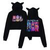 Худи уличной одежды Харадзюку Женские 2025 Одежда для девочек Горячий фильм K-pop Принт Охотников на демонов Кошачьи ушки Длинный рукав Кроп-топы Модные худи для девочек