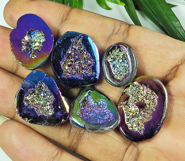 17-25 мм Радужный титановый аура агат друзы фантазийные россыпные драгоценные камни 6 шт. лот SY-117