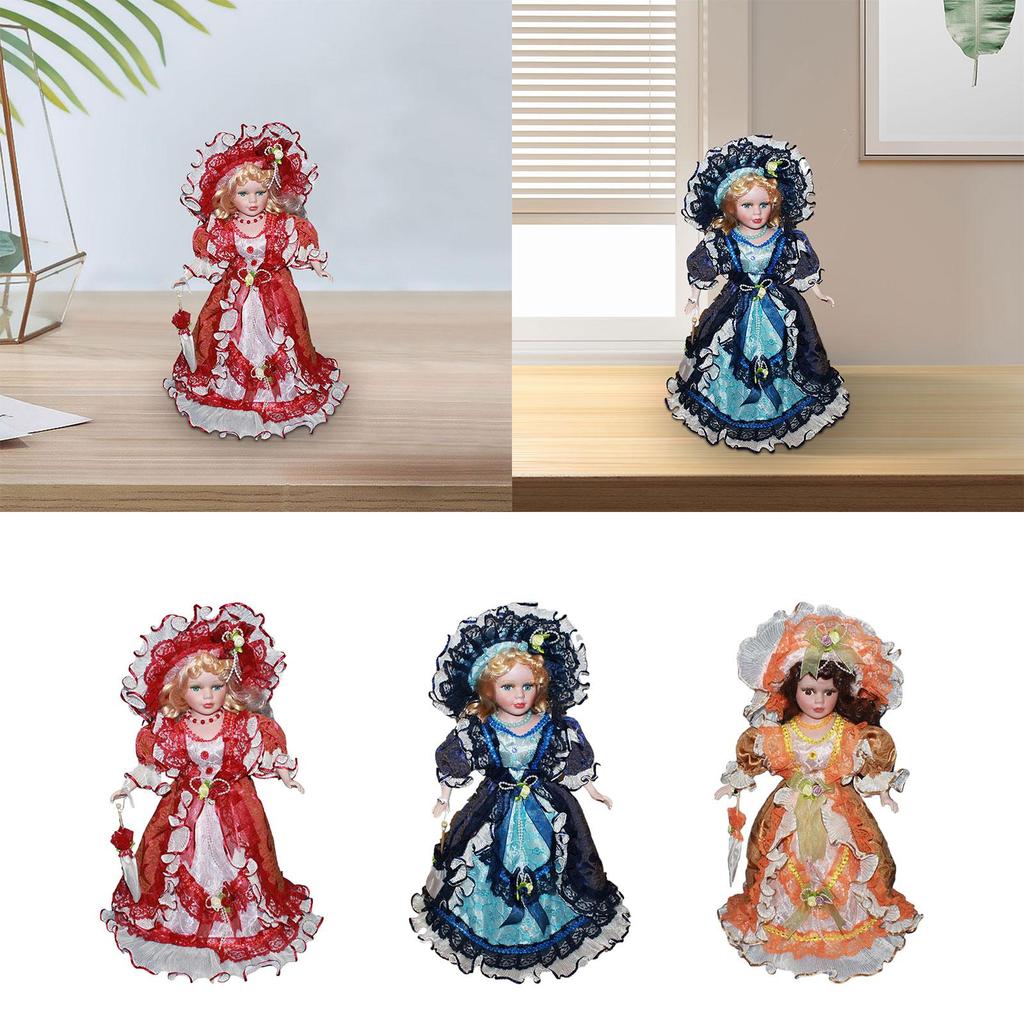 40cm Collectible Curly Hair Miniature Porcelain People Ceramic Doll for Ornament Gift Birthday Doll House Decoration Kids