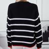 GMXIA Autumn Winter Sweater Spliced Striped Pullover Crew Neck Sweater for Women