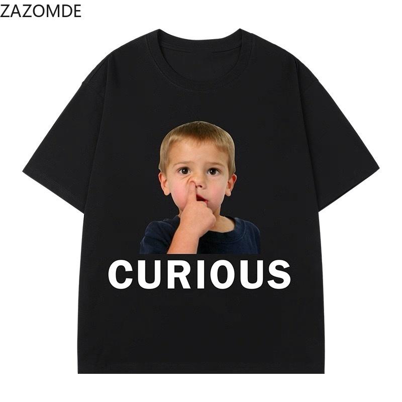 ZAZOMDE Lazy Loose Fit Casual Oversized Tshirt Funny Surprise Face Portrait Curious Simple Letter Daily Basic Short Sleeve Tees