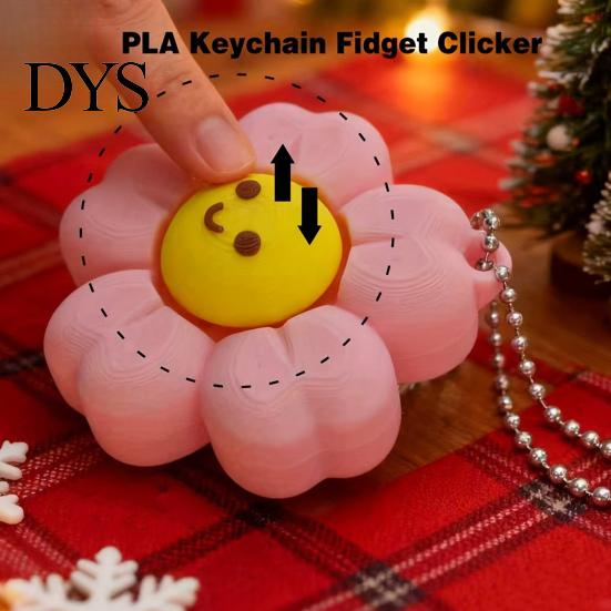 Anxiety Relief Gadget Smiling Flower Keychain Fidget Toy, Floral Clicker Sensory Toy for Stress Relief, Hanging Bag Charm with Ball Chain Key