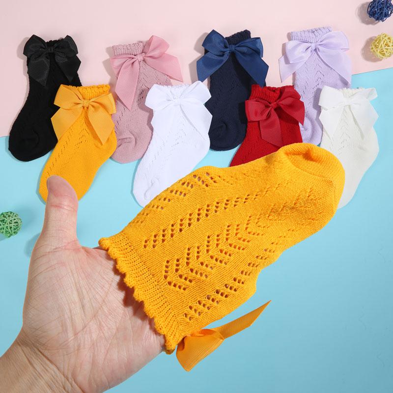 Летние сетчатые носки для новорожденных девочек, модные тонкие носки с бантом для девочек, аксессуары для детской одежды