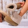 Новые толстоподошвенные с круглым носком шлепанцы с мехом короткие зимние сапоги женские на маффиновой подошве теплые утолщенные хлопковые туфли