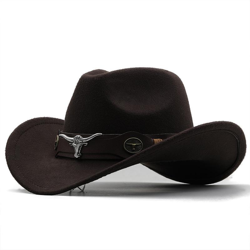 Top Hat Ethnic Style Cow Label Western Cowboy Top Hat Rolled Edge Retro Riding Hat Wool Felt Hat